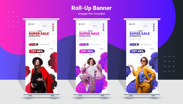 Vector fashion sale roll-up banner sjabloonontwerp