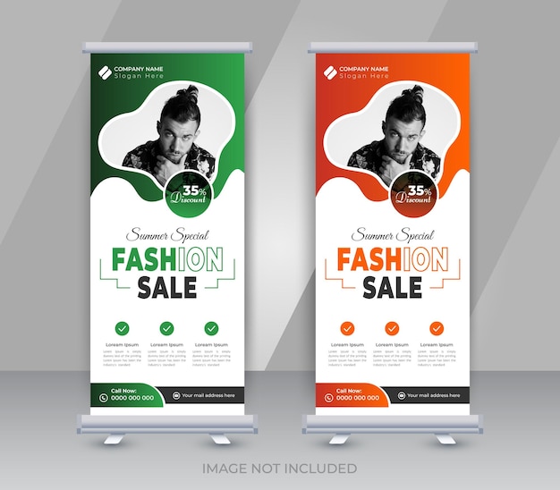 Fashion sale rollup or display standee or pull up banner design template