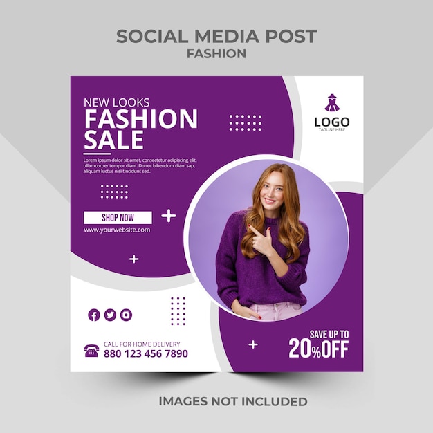 Fashion sale social media post or Instagram banner template design.