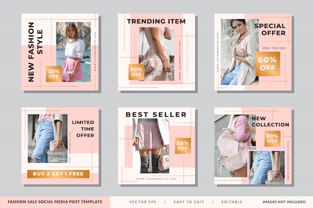 Fashion sale social media post template vector