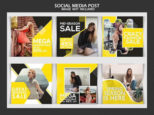 Fashion sale square banner or instagram post template set