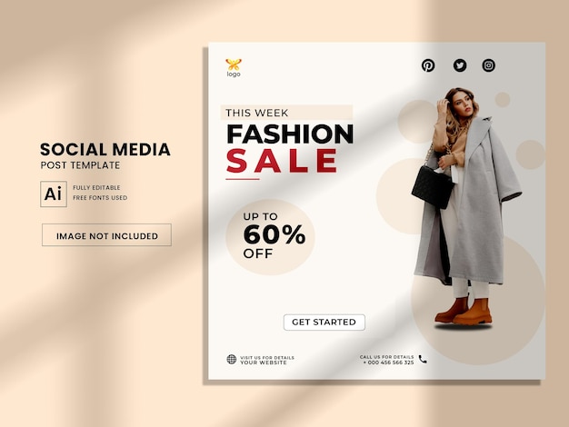 Fashion sale square banner template premium vector