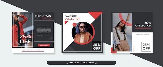 fashion sale square banner template with black and red design, modern and elegant style layout.