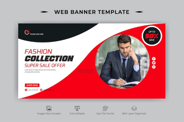 Vector fashion sale web banner template design