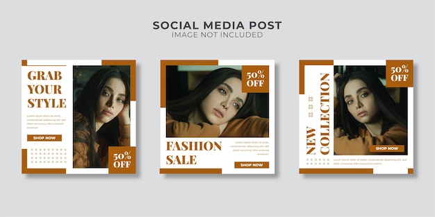 Fashion sale white brown yellow social media post premium vector