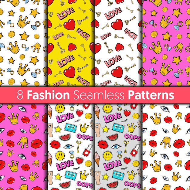 Fashion seamless patterns set