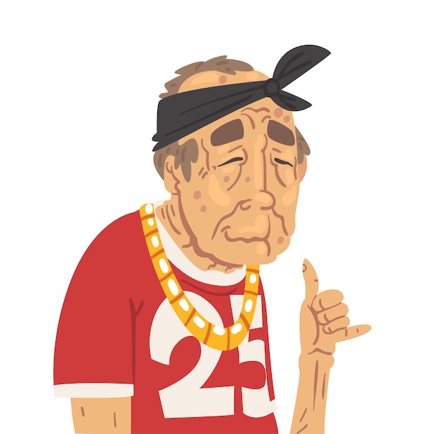 Fashion senior man character old man hip hop gangsta rapper in bandana vector illustration