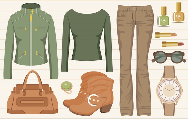 Vector fashion set with jeans and a jacket