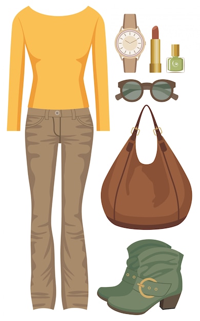 Vector fashion set with jeans and a sweater