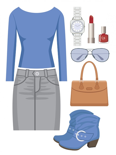 Vector fashion set with a skirt and a sweater