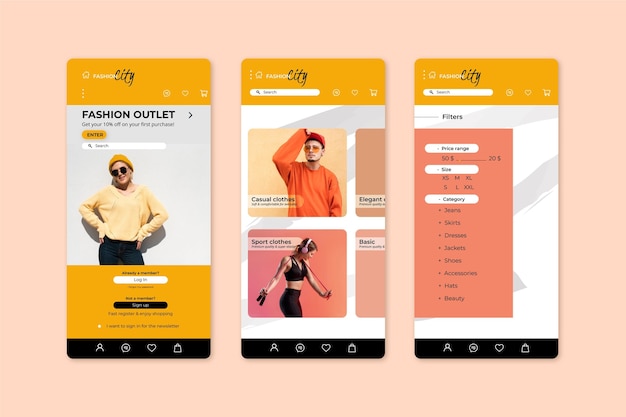 Vector fashion shopping app interface