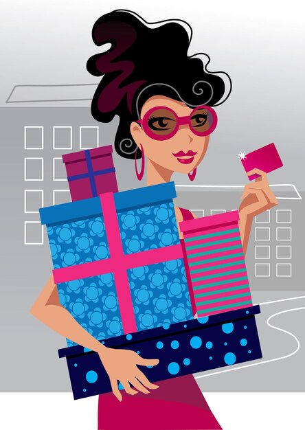 Vector fashion shopping girl