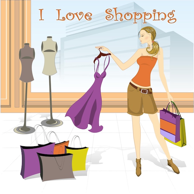 Vector fashion shopping set clothes and accessories vector illustration