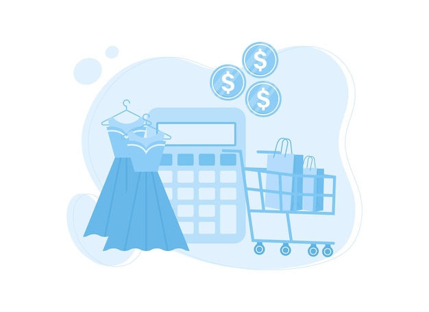 Fashion shopping with calculator and dollar concept flat illustration