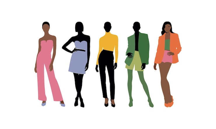 Vector fashion silhouettes representing womens outfits and clothing styles