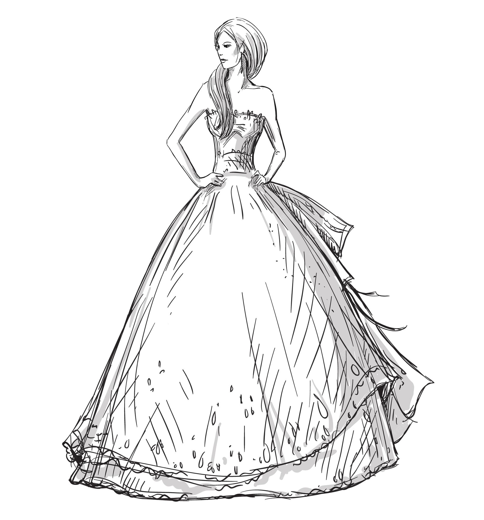 Premium Vector | Fashion Sketch Of A Woman Wearing Long Exquisite Wedding  Dress