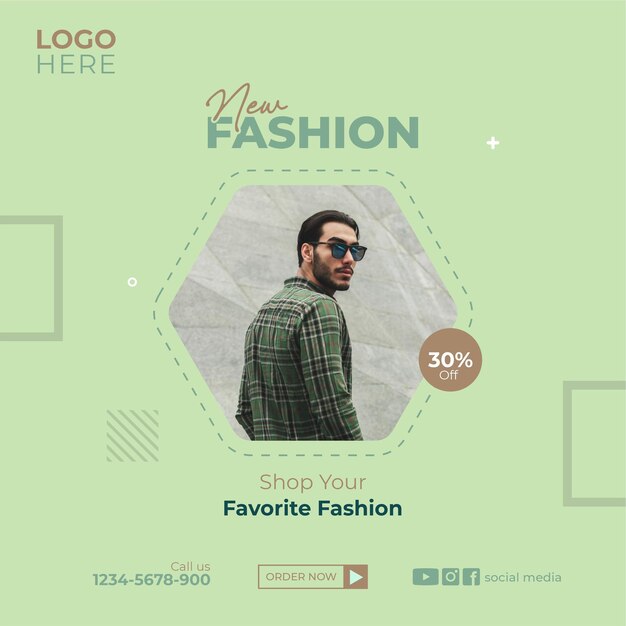 Vector fashion social media instagram post yellowish green gradient background