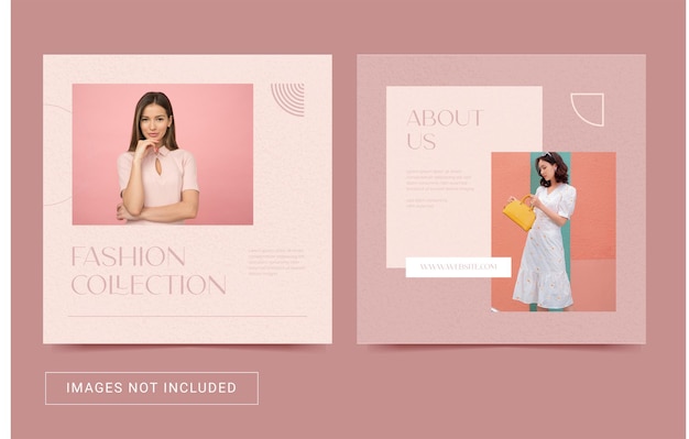 Vector fashion social media template minimalist layout flyer banner ad promotion square