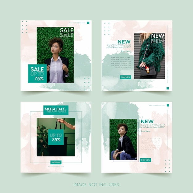 Fashion social media template with watercolor bundle post