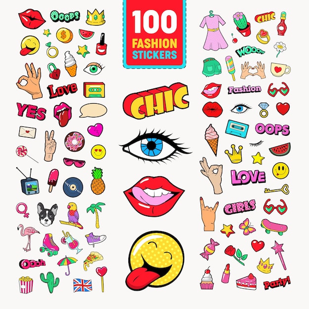 Fashion stickers and badges with lips