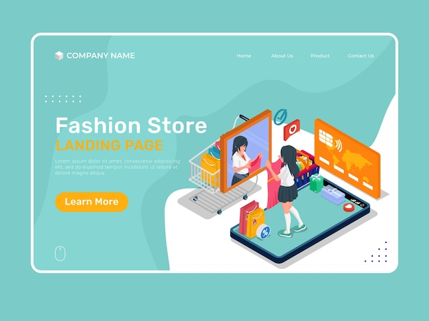 Fashion store illustration with character. landing page illustration template.