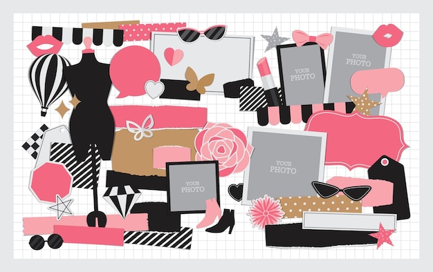 Vector fashion stuff vector set for scrapbook or collage artwork