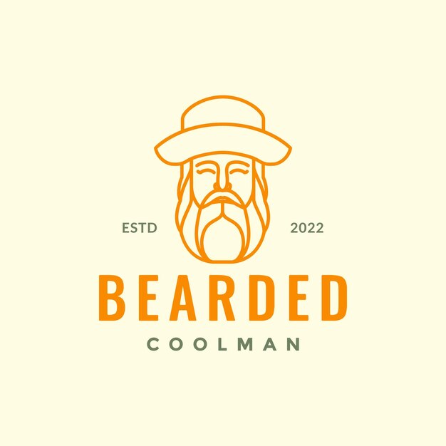 Fashion style hairstyle hat circle bushy beard cool man old face smile line art mascot logo design vector