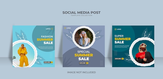 Fashion summer sale social media post template premium vector