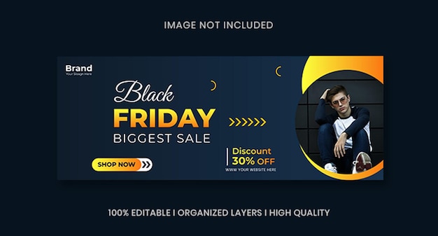 Banner di super vendita di moda e modello di progettazione della copertina di facebook dell'offerta speciale del black friday