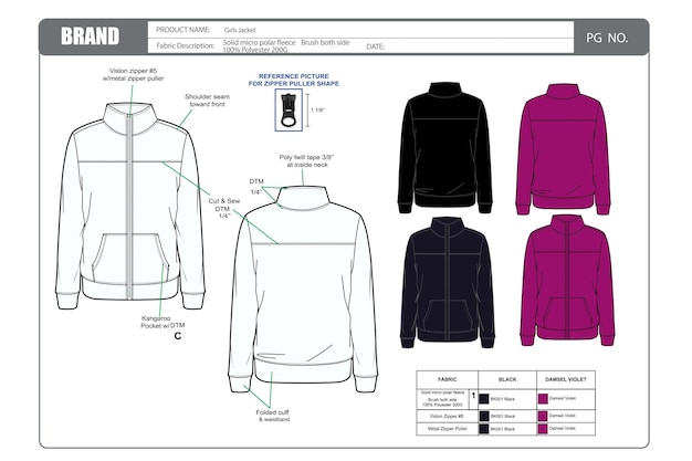 Vector fashion tech pack of girls jacket