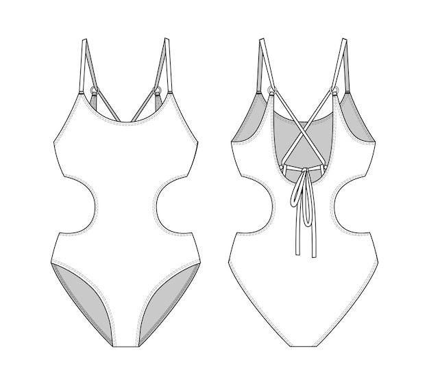 Fashion technical drawing of cutout swimsuit