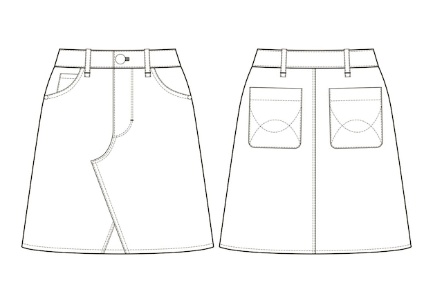 Fashion technical drawing of denim skirt Mini skirt fashion flat sketch