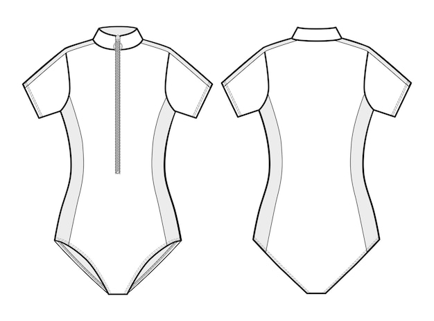 Вектор Модный технический рисунок гидрокостюма с короткими рукавами