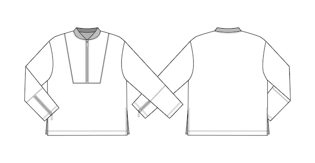 Fashion technical drawing of oversized longsleeve with zip