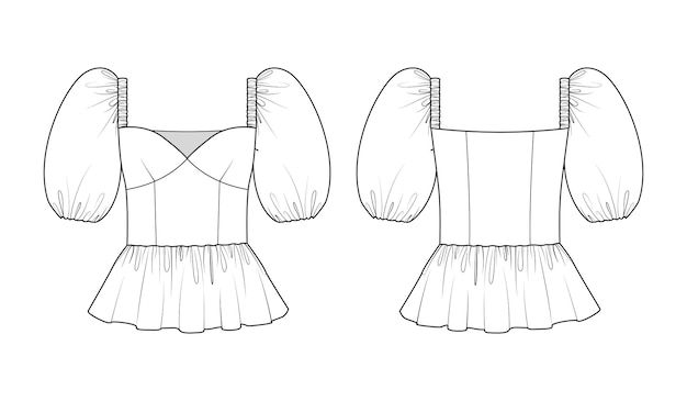 Vector fashion technical drawing of peplum top