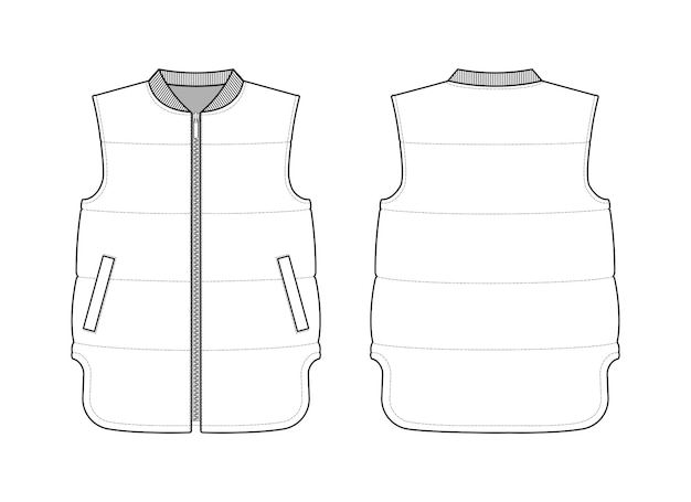 Vettore disegno tecnico moda del gilet imbottito