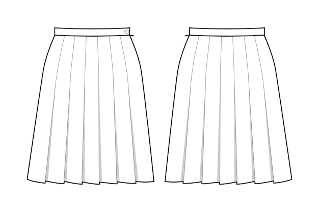 Vector fashion technical drawing of short pleated skirt