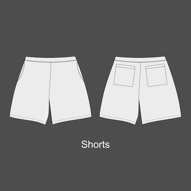 Vector fashion technical drawing sketch for women shorts in vector graphic shorts cad mockup