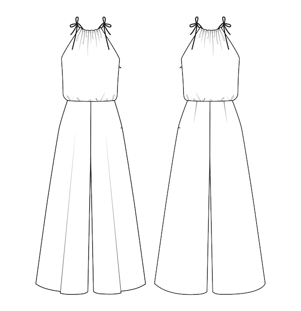 Fashion technical drawing of sleeveless jumpsuit