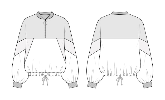 Vector fashion technical drawing of sport outer jacket. fashion flat design template