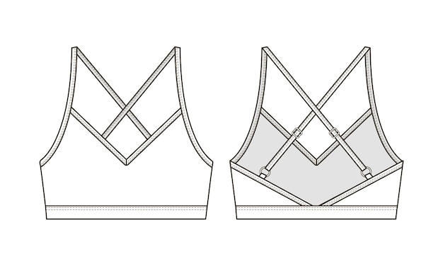 Vettore disegno tecnico moda del reggiseno superiore