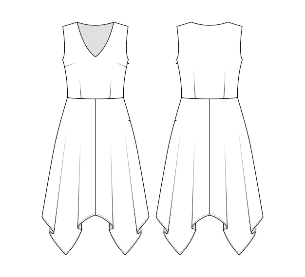 不均一な裾のドレスのファッション製図