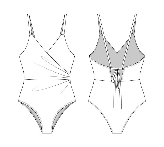 Fashion technical drawing of wrap swimsuit