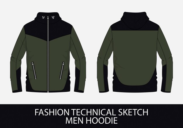 Vector fashion technical sketch men hoodie