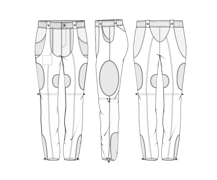Вектор fashion technical sketch men slim fit cargo pants premium векторы