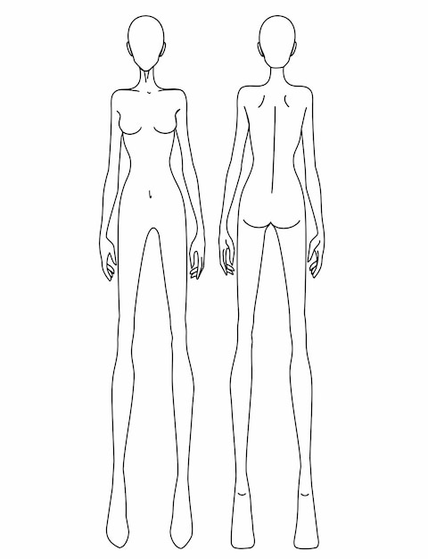 기술 드로잉을 위한 다른 포즈9 머리 크기의 여성 패션 템플릿