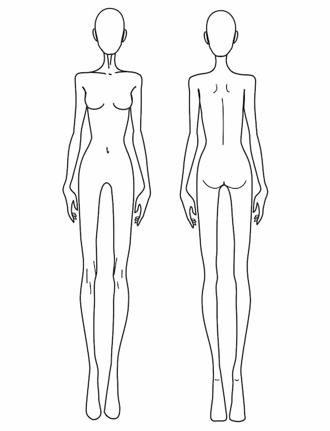 다양한 포즈에 있는 여성들의 패션 템플릿9 기술적인 그림을 위한 머리 크기