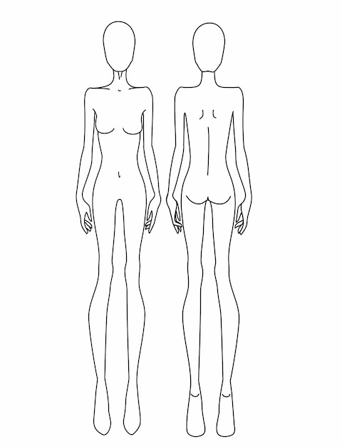 Fashion template of women in different poses 9 head size for technical drawing