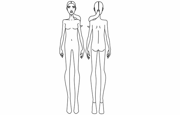Vector fashion template of women in different poses 9 head size for technical drawing