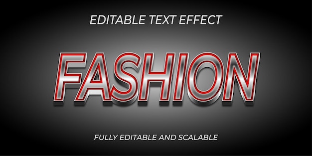 Fashion text effect with 3d silver letters and with red outer lines